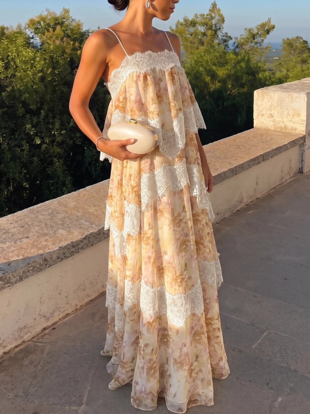 Multicolor Party Women's Layered Frill Bohemian Maxi Dress